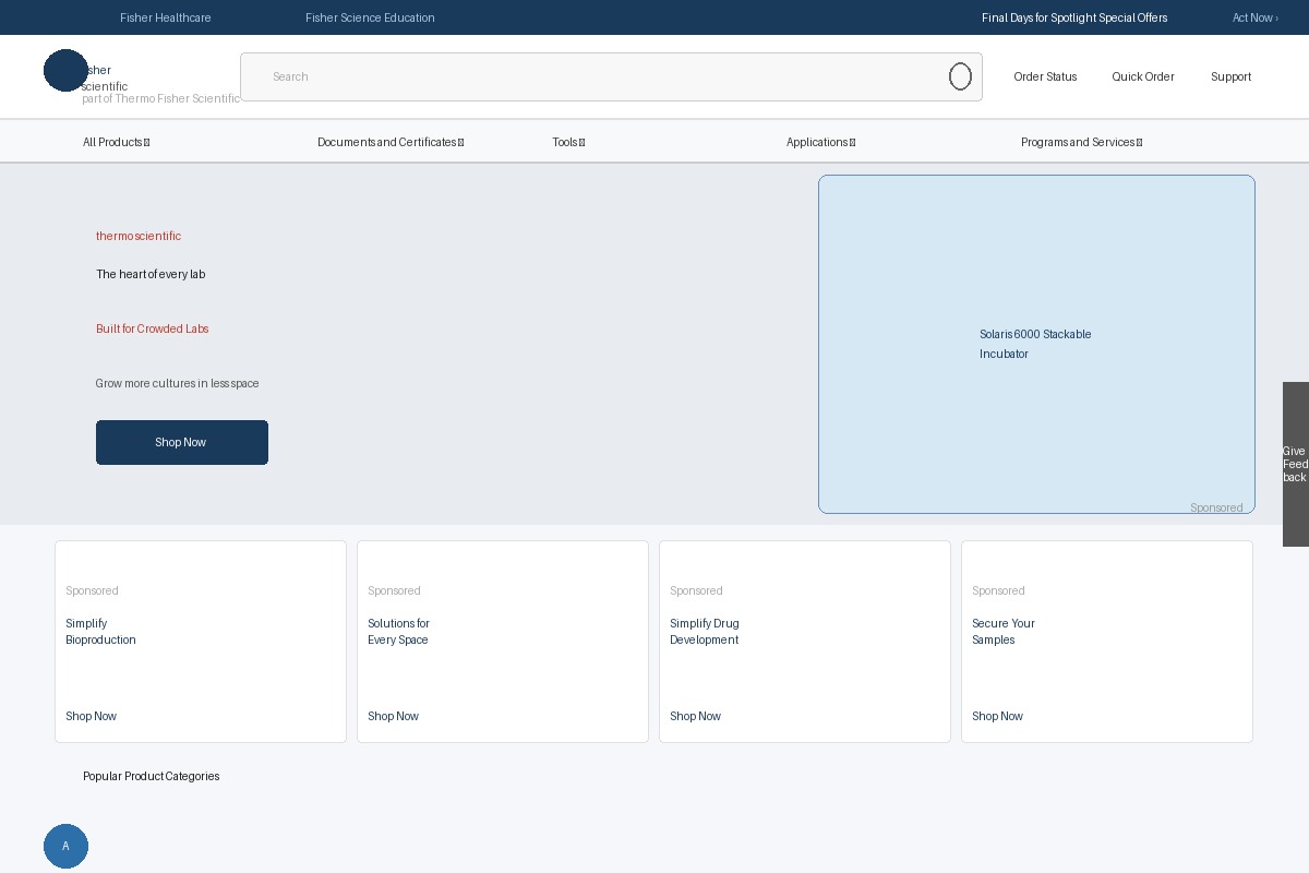 Fisher Scientific homepage